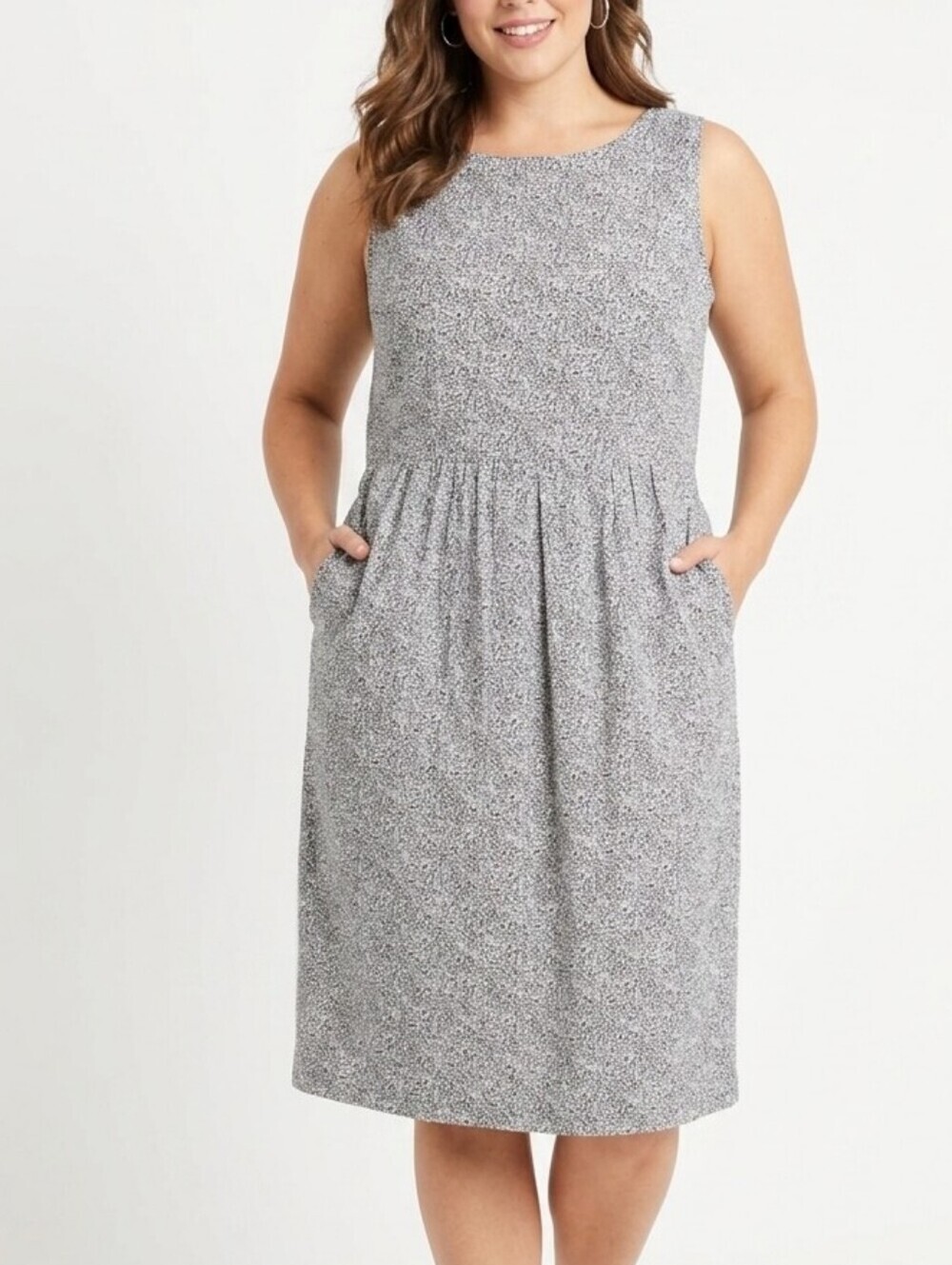 Liz Claiborne Black and White Cotton Blend Sleeveless Midi Dress